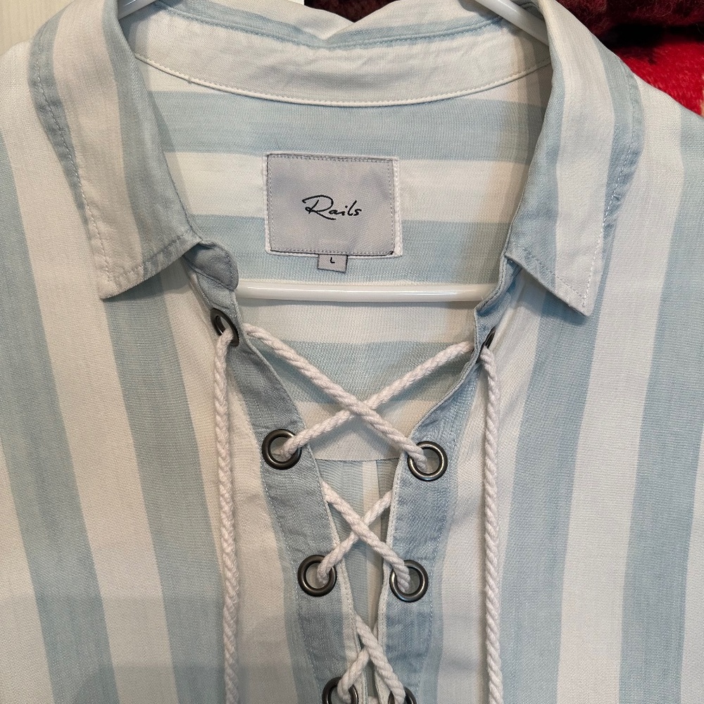 Rails Uli Lace-Up Top In Block Stripe - Blue Whit… - image 7